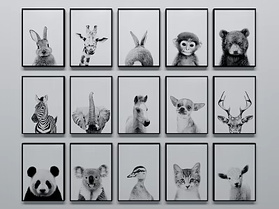 Modern animal painting black and white animal decorative painting combination 3d model