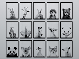 Modern animal painting black and white animal decorative painting combination 3d model