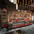 Traditional Chinese Century Fragrance Store Interior With Lanterns Clay Pots And Wooden Shelves