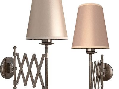 Two Wall Mounted Fabric Shade Lamps With Metal Crisscross Frame Design 3d model