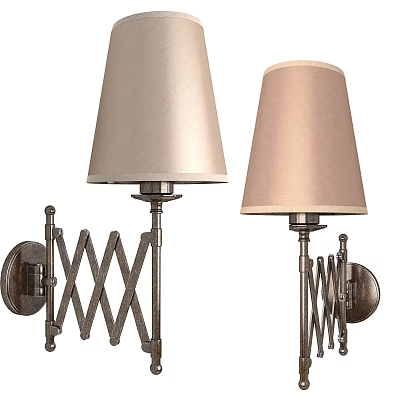 Two Wall Mounted Fabric Shade Lamps With Metal Crisscross Frame Design 3d model