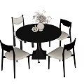 Modern Round Dining Table with Four Chairs Vase and Decorative Items 3d model