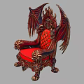 Luxurious Red Armchair With Ornate Bat Wings And Carved Lion Head Details