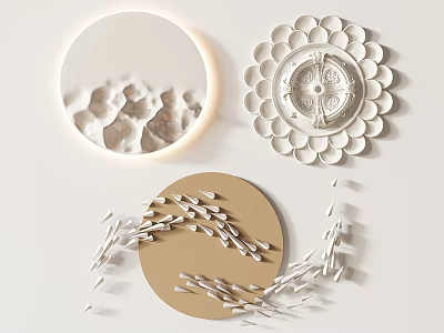 Modern Wall Decor With Circular Floral And Willow Like Elements 3d model