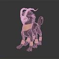 Fantasy Mythical Creature with White Horns Yellow Eyes Dark Body and Golden Collar Anklets Design
