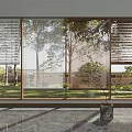 Window Blinds On Window With Indoor View Of Outdoor Garden Trees And Natural Light