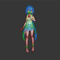 3D Anime Character With Light Blue Hair Long Braids And Blue Outfit Design