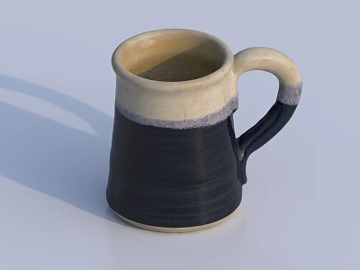 Black and Cream Ceramic Mug With Textured Surface And Curved Handle On White Background 3d model