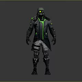 Game Movie Character With Hooded Coat Neon Green Accents And Tactical Armor Design