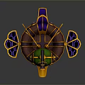 Cosmic Themed Spacecraft Design With Telescope Feature Vibrant Green Purple Yellow Accents Astronomical Wing Structure