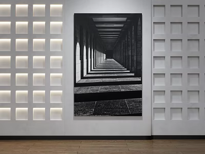 Black And White Corridor Artwork With Columns Light Shadow On Decorative Wall 3d model