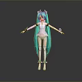 Game Anime Character With Teal Long Hair And White Outfit Standing On Reflective Surface