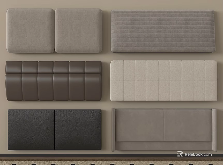 Upholstered Bed Headboards with Gray Black Beige Colors and Tufted Padded Designs 3d model 