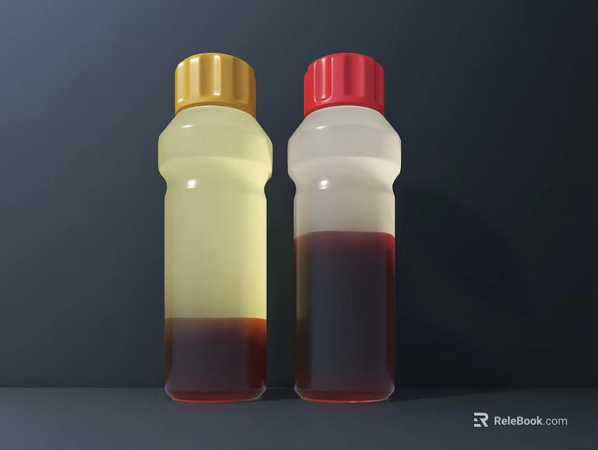 Modern Perfume Cosmetic Bottles With Yellow Red Caps And Layered Liquid Colors 3d model 