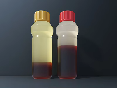 Modern Perfume Cosmetic Bottles With Yellow Red Caps And Layered Liquid Colors 3d model