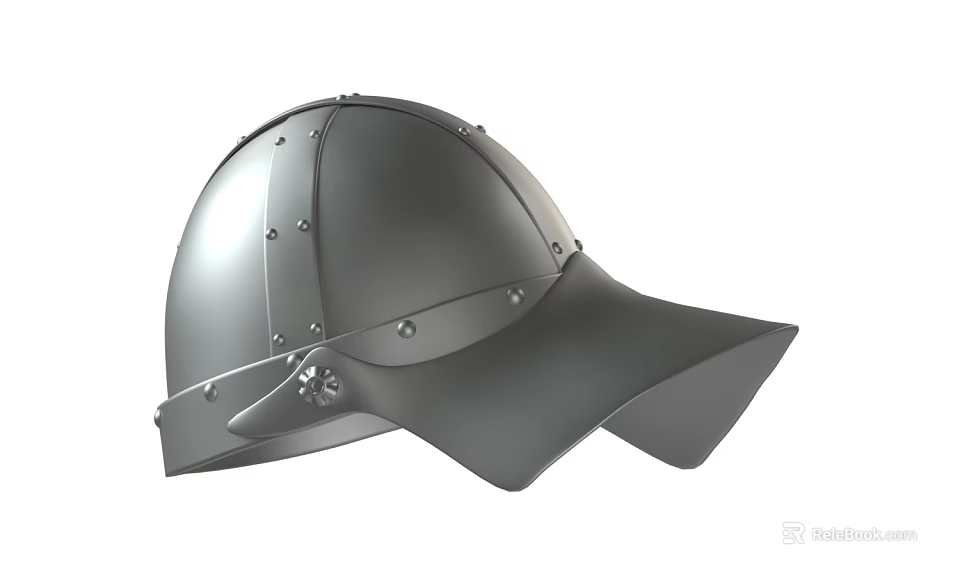Medieval Metal Helmet With Riveted Design And Protective Visor 3d model 