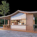Modern Outdoor Rest Kiosk Design With Curved Roof And Wooden Structure Near Trees