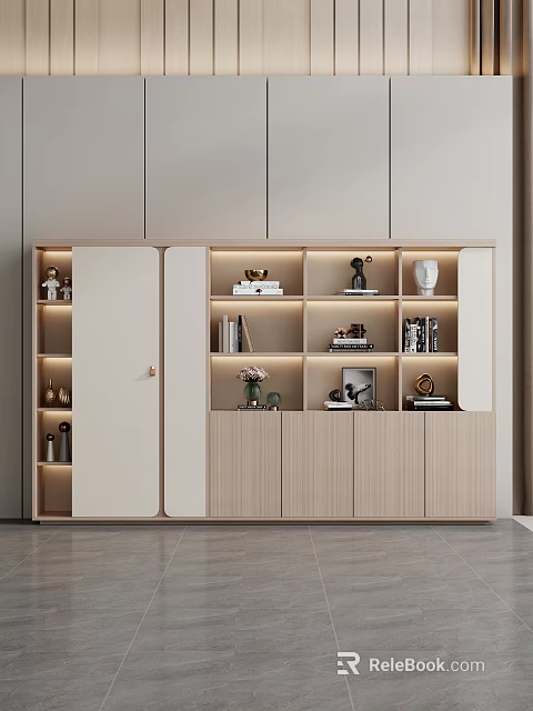 Modern Wooden Filing Cabinet With Compartments Cabinet Doors And Decorative Items 3d model 