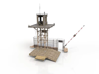 Industrial Monitoring Equipment Tower Structure With Barrier Gate And Metal Platform 3d model