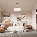 Cozy Kids Bedroom With Cloud House Decor White Pendant Light Plush Toys And Pink Chair