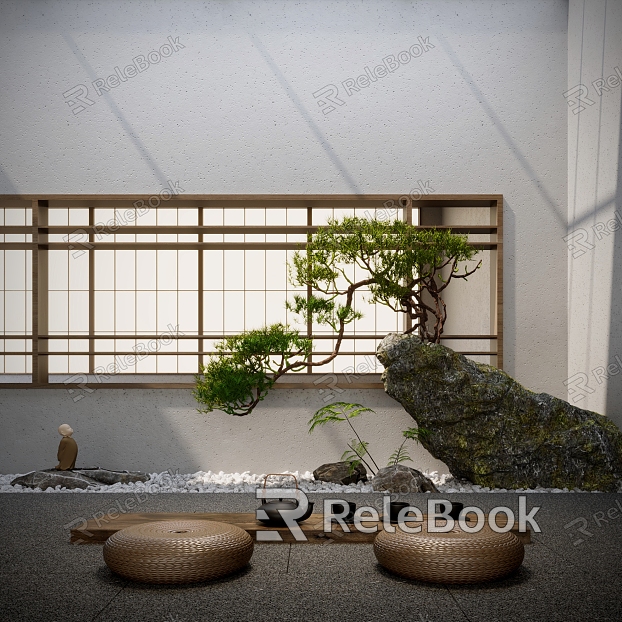 New Chinese Zen Landscape Courtyard Landscape Dry Landscape Stone Landscape Tree Pine Plant Landscape Tea Table model