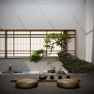 New Chinese Zen Landscape Courtyard Landscape Dry Landscape Stone Landscape Tree Pine Plant Landscape Tea Table 3d model