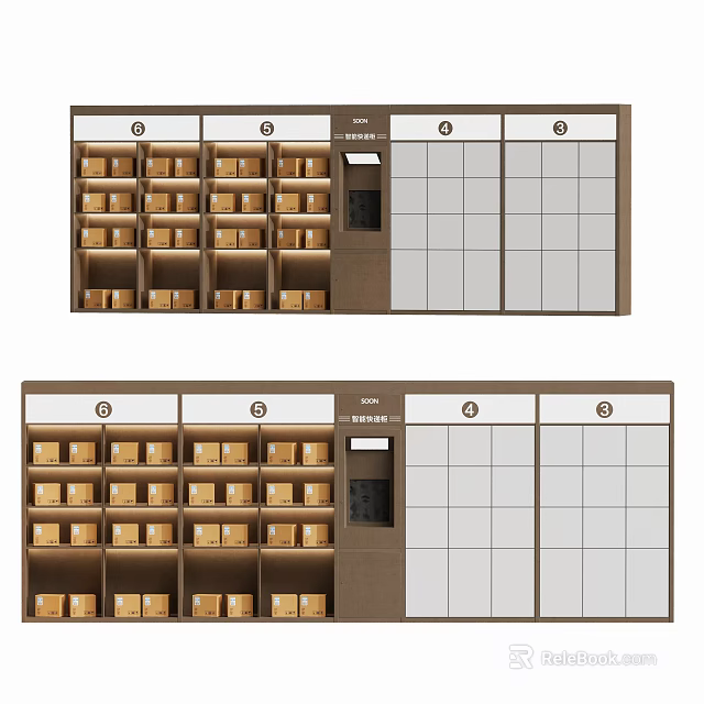 Modern Decorative Cabinet With Brown White Panels Multiple Compartments And Storage Drawers 3d model 