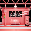 Pink Themed Window Display Featuring LOVE Sign Traffic Light Bench Mailbox And 2024 HER Elements