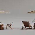 Modern Outdoor Chairs With Wooden Frame Umbrella Side Table And Vase Plants