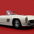 Classic White Mercedes Benz Convertible Car On Red Background With Vintage Design