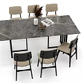 Marble Dining Table Set With Chairs Vase Dried Plants And Magazines 3d model