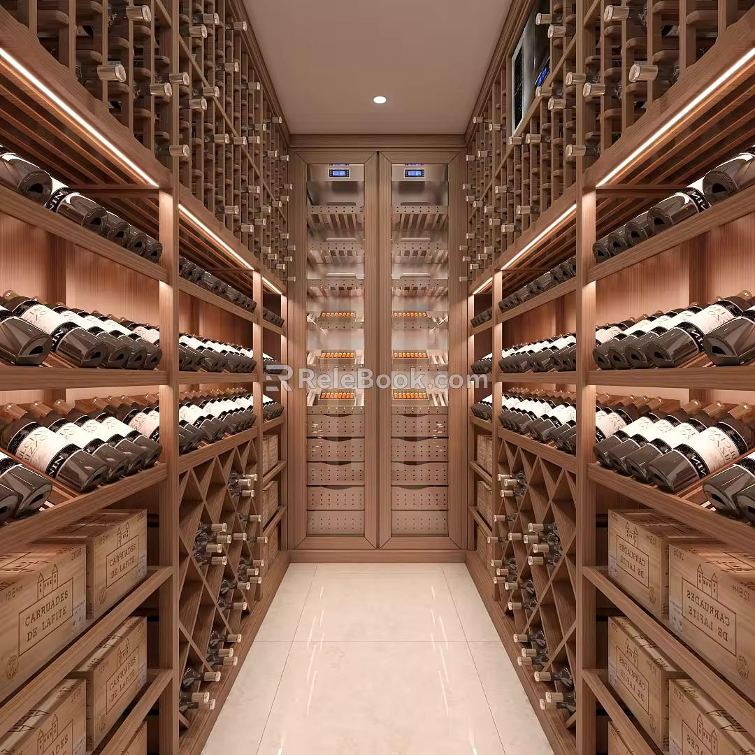 Solid Wood Red Wine Cellar Cold Storage Room Constant Temperature Cabinet Display Cabinet Red Wine Cellar 3d model