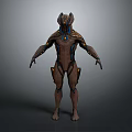 Brown Armored Sci Fi Creature Character With Blue Details And Helmet Design