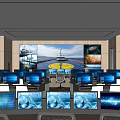 Advanced Control Room Featuring Multiple Workstations And Large Monitoring Screens