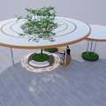 Modern Circular Pergola with Central Large Tree Lighting and People Seating 3d model