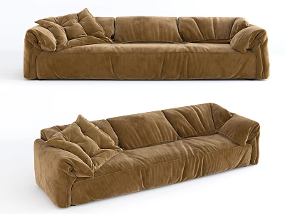 Comfortable Modern Sectional Sofa In Brown Velvet With Plush Cushions And Rolled Arms 3d model