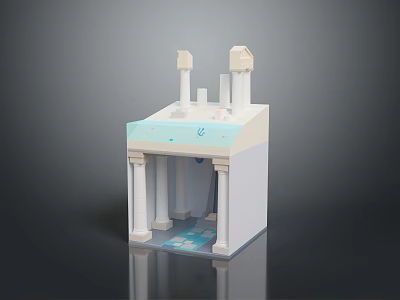 White Building Gate Featuring Two Columns Light Blue Design And Blue Floor Tiles 3d model