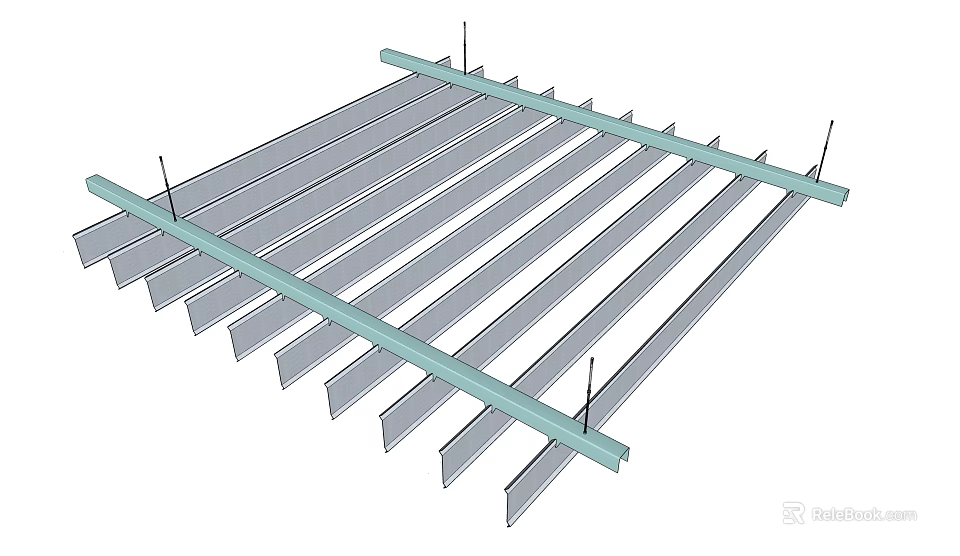 Suspended Ceiling Metal Grid Structure with Horizontal and Vertical Strips 3d model 