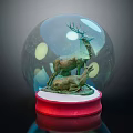 Ornament Decoration Set With Crystal Ball Deer Figurines Red Base And Snowflake Design