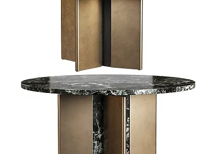 Modern Round Dining Table With Black Marble Top And Brass Metal Frame Base 3d model