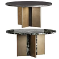 Modern Round Dining Table With Black Marble Top And Brass Metal Frame Base 3d model