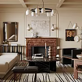 Elegant Living Room Interior Design With Beamed Ceiling Chandelier Sofa Fireplace And Rug