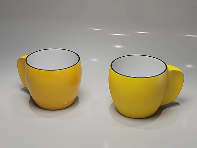 Household Items Two Yellow Cups With White Inner Surface And Black Rim On Gray Surface 3d model