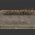 Ancient Style Brick Wall Structure With Lit Torches On Stone Platform Base 3d model