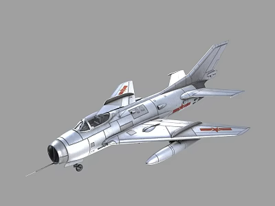 Silver Military Fighter Jet With Red Markings And Aerodynamic Structure 3d model