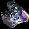 Colorful Indoor Playground With Slides Climbing Frames And Neon Lights