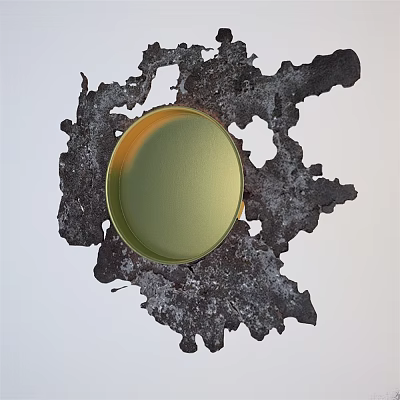 Modern Artistic Decorative Ornament Combination Featuring Golden Green Metallic Plate And Dark Textured Backdrop 3d model