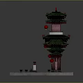 Traditional Chinese Ancient Architecture with Green Roof Red Lanterns Red Pillars and Multi Layered Structure