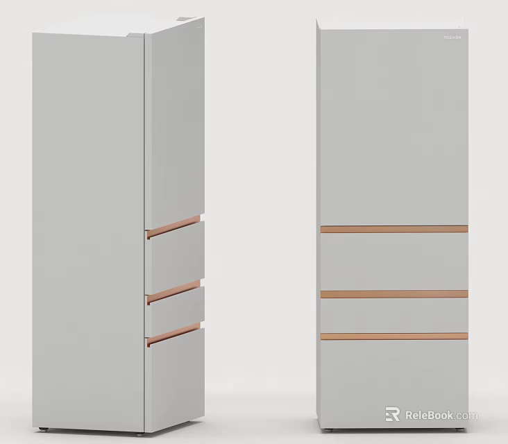 Modern Grey Double Door Kitchen Appliances With Copper Accents And Vertical Design 3d model 