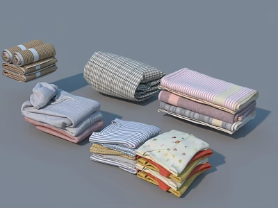 Neatly Folded Clothes with Various Colors and Patterns Stacked Together 3d model